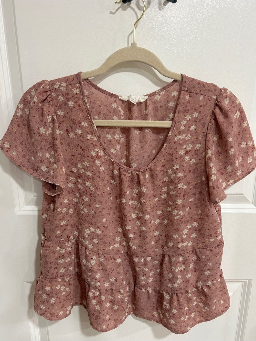 Pink Rose Dusty Rose Floral Peplum Short Sleeve Blouse
